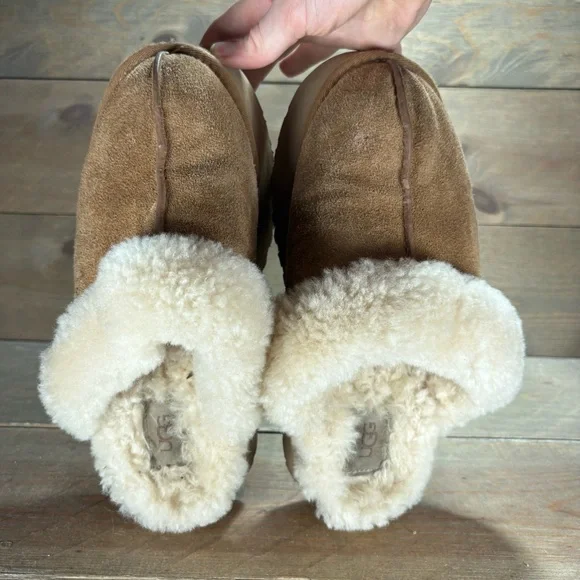 ugg disquette womens size 8 shoes brown suede shearling platform slippers - Picture 6 of 9